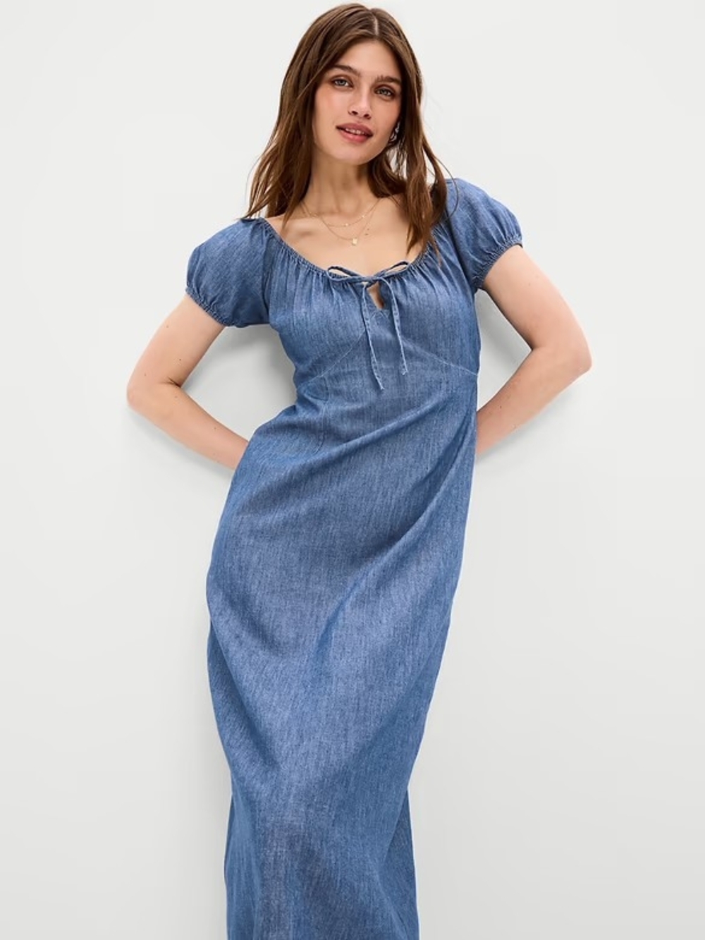 Old Navy Chambray Midi Dress with Puff Sleeves - Blue - Picture 3 of 3